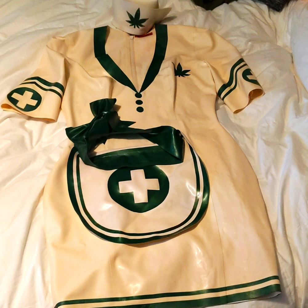 Latex Cannabis Nurse costume